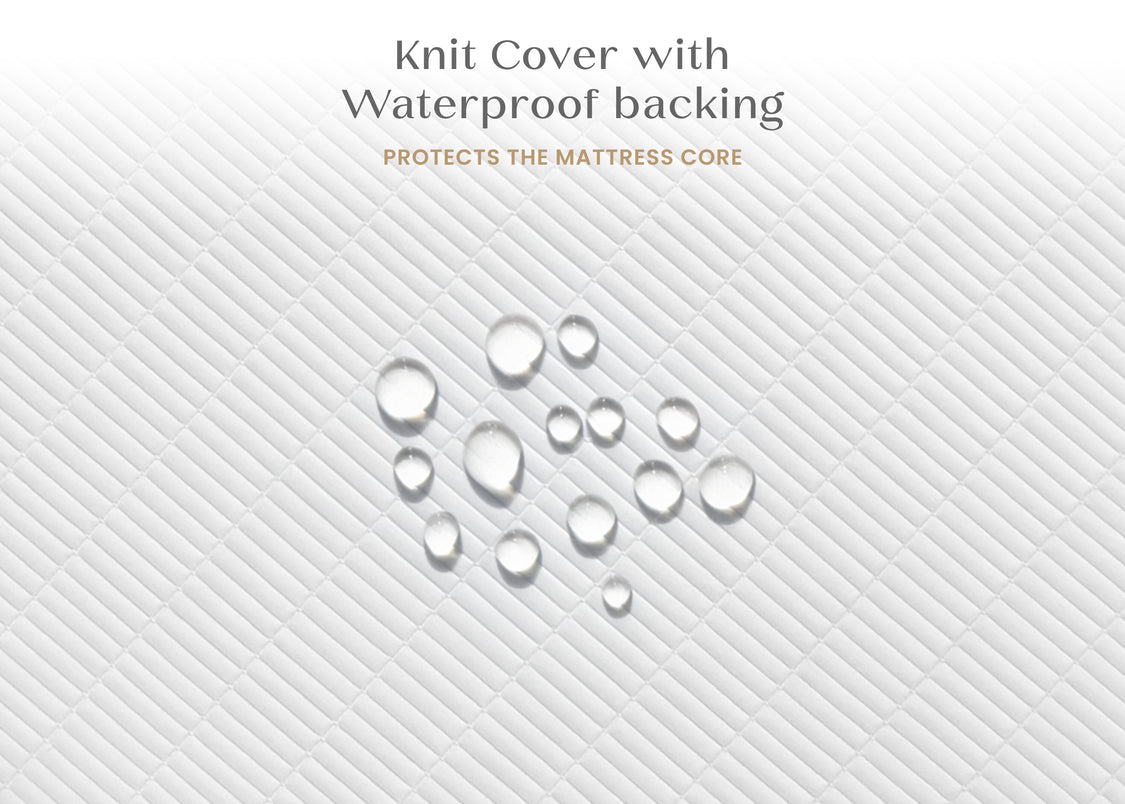 Knit cover with waterproof backing on a textured gray background