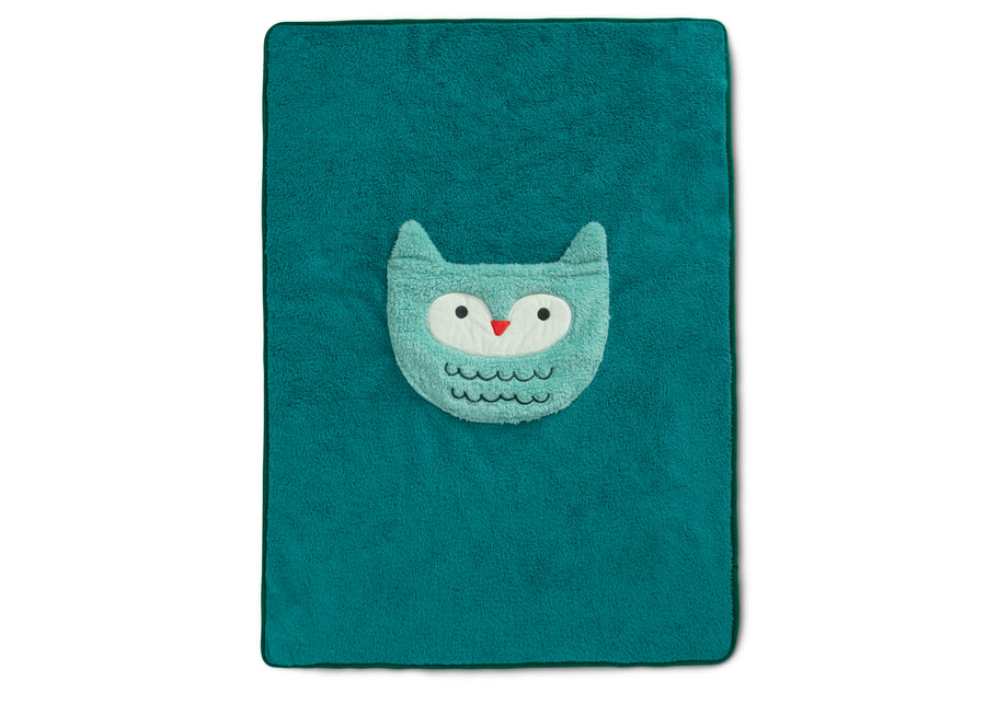 Green Owl (1250) 12-Sherpa Throw Blanket with Storage Pocket for Kids