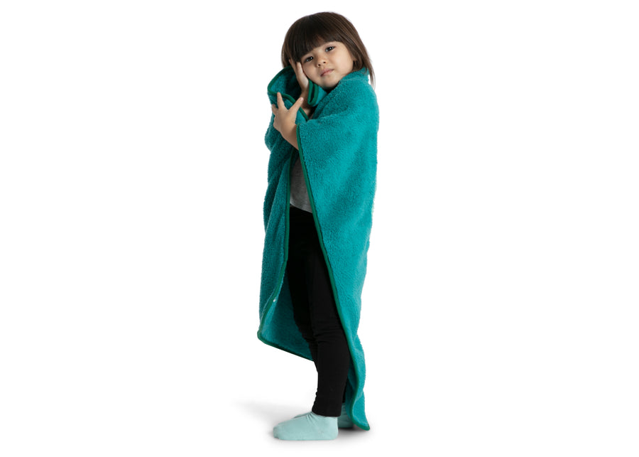 Green Owl (1250) 15-Sherpa Throw Blanket with Storage Pocket for Kids
