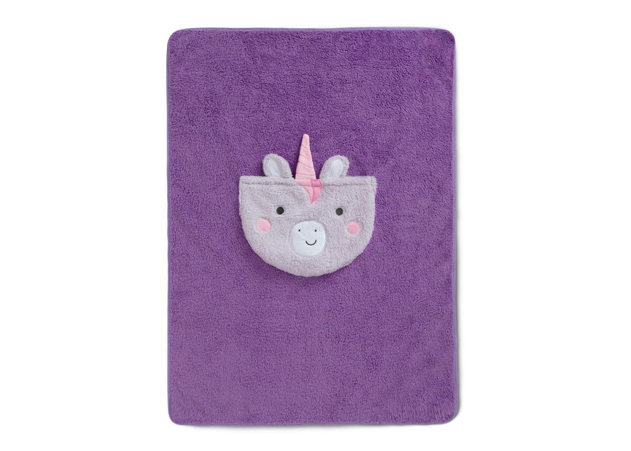 Purple Unicorn (1256) 17-Sherpa Throw Blanket with Storage Pocket for Kids
