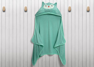 Light Teal Owl (1258) 2-Kids Hooded Bath Towel with Pockets