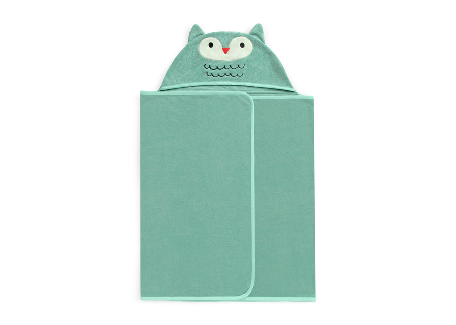 Light Teal Owl (1258) 22-Kids Hooded Bath Towel with Pockets