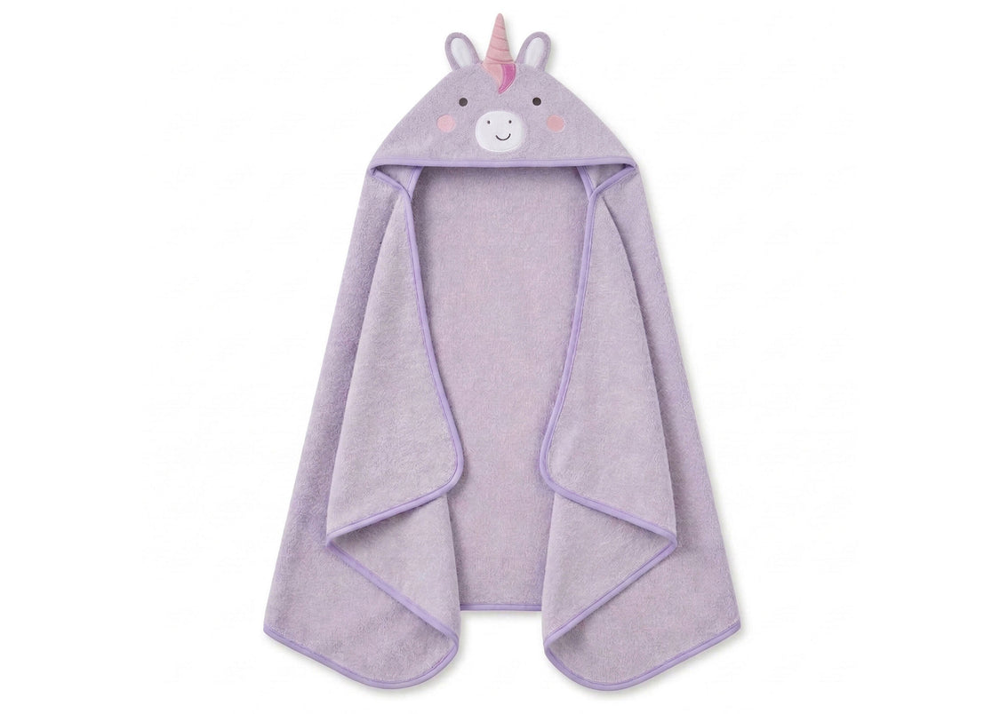 Purple unicorn hooded towel on a white background