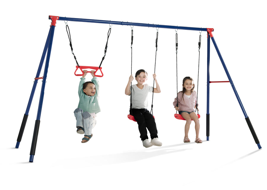 FunZone Outdoor Metal 3-Piece Swing Set - Includes 2 Swings and 1 Trapeze Bar 6-FunZone Outdoor Metal 3-Piece Swing Set - Includes 2 Swings and 1 Trapeze Bar