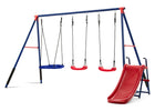 Blue and Red (1637) 5-FunZone Outdoor Metal 4-Piece Swing Set - Includes 2 Swings, 1 Disc/Saucer Swing and Slide
