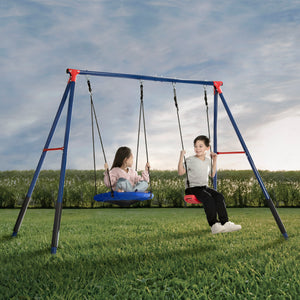 FunZone Outdoor Metal 2-Piece Swing Set - Includes 1 Swing and 1 Disc/Saucer Swing 0