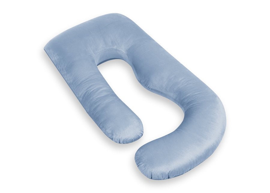 A light blue U-shaped nursing pillow with a plush, velvety texture, shown on a clean white background. 32-U-Shaped Pregnancy Pillow
