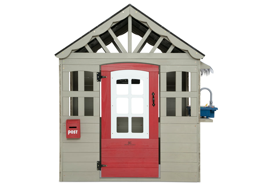 Grey (1636) 4-MySize Deluxe Outdoor Playhouse with Play Sink with Running Water, Picnic Table & Mailbox