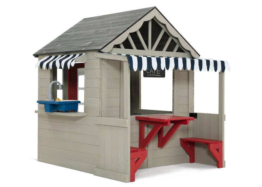 Grey (1636) 6-MySize Deluxe Outdoor Playhouse with Play Sink with Running Water, Picnic Table & Mailbox