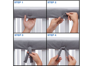Delta Children Grey (026) Waterproof Fleece Crib Rail Covers/Protectors for Short Side Rails, 2 Pack, Tie Steps View 8