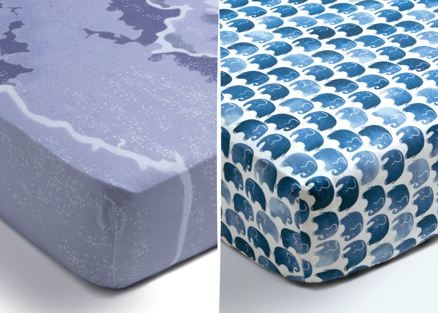 Watercolor Elephant (3413) 4-Watercolor Elephant Fitted Crib Sheets - 2 Pack