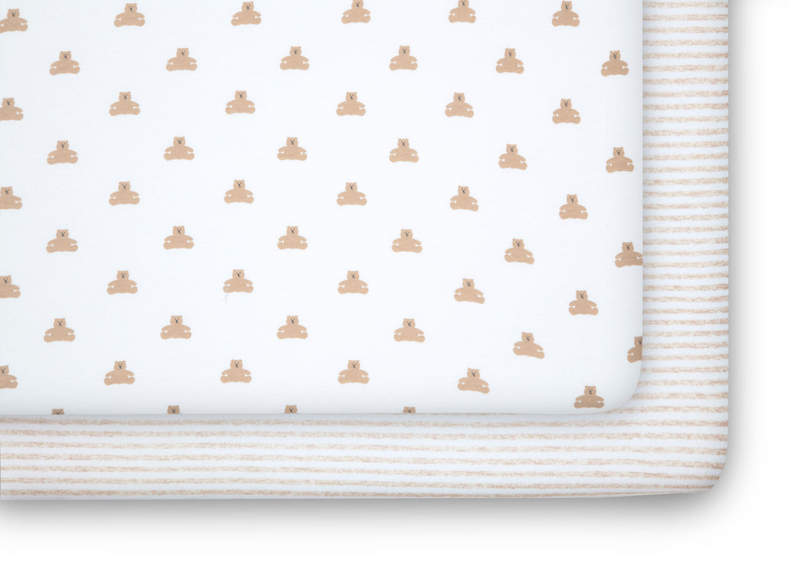 babyGap Tan Teddy Bears & Stripes 100% Organic Cotton Crib Sheets - 2 Pack