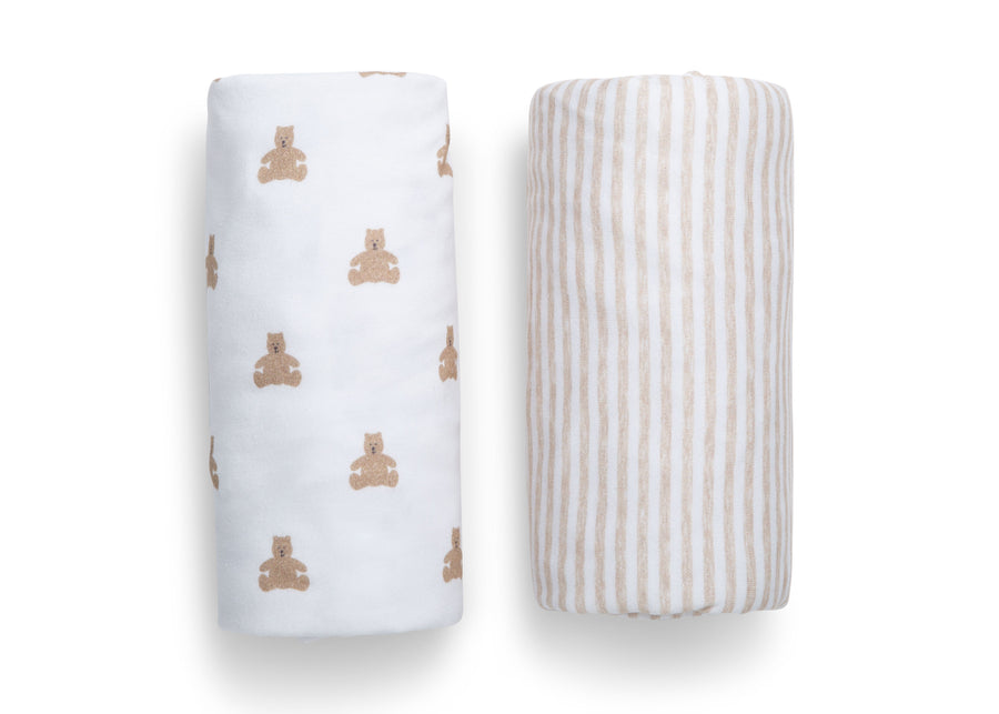 Tan Teddy Bears & Stripes (2407) 4-babyGap Tan Teddy Bears & Stripes 100% Organic Cotton Crib Sheets - 2 Pack