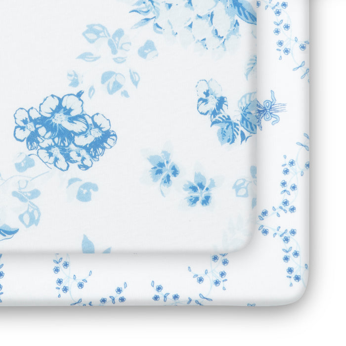 White paper with blue floral pattern 0-Blue Botanicals Fitted Crib Sheets - 2 Pack