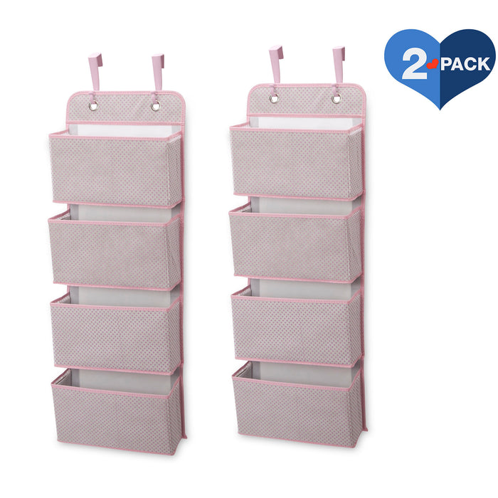 Pink Polka Dots (693) 2-4 Pocket Over The Door Hanging Organizer - 2 Pack
