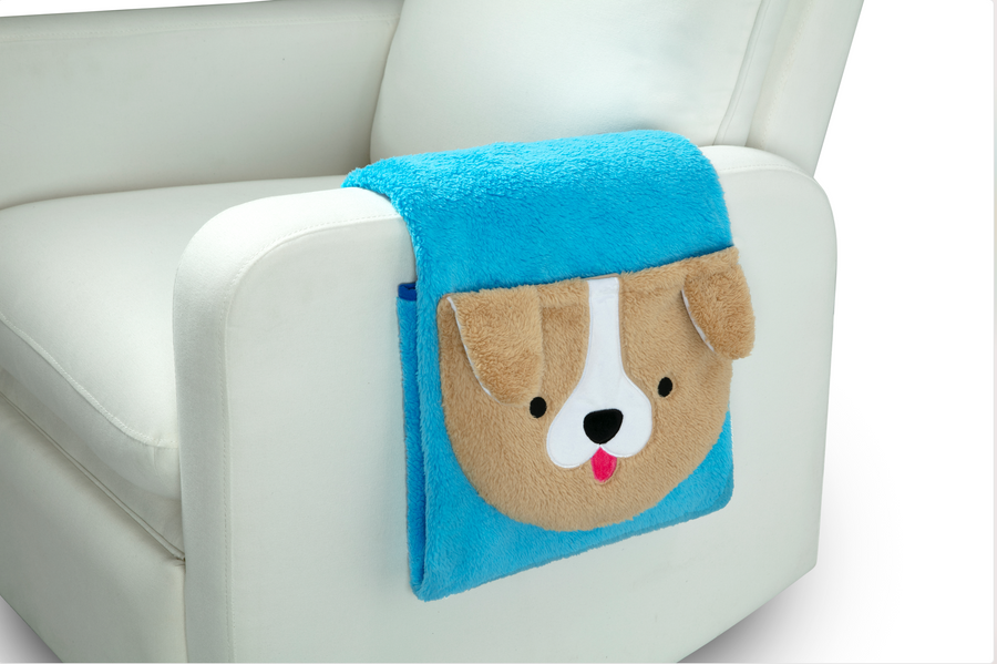 Teal Dog (1247) 6-Sherpa Throw Blanket with Storage Pocket for Kids