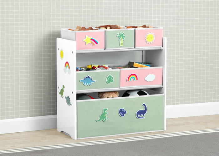 Design & Store 6 Bin Toy Storage Organizer with Interchangeable PatchesGreen and Pink (1651)