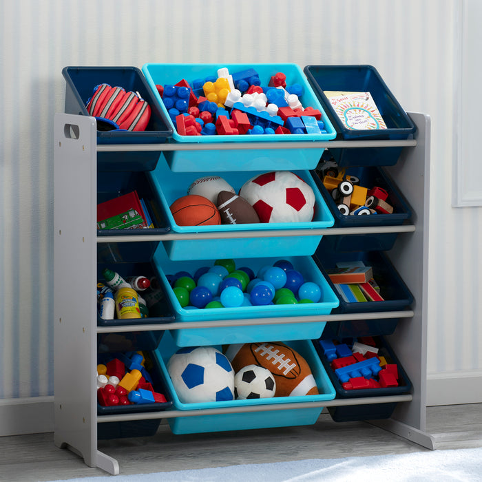TB83452GN 026 Kids Toy Storage Organizer with 12 Plastic Bins Lifestyle Grey 101 1-Kids Toy Storage Organizer with 12 Plastic Bins
