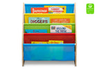 Delta Children Natural/Primary (1189) Sling Book Rack Bookshelf for Kids, Front Silo View with Props Natural and Primary Colors (1189) 14-Sling Book Rack Bookshelf for Kids