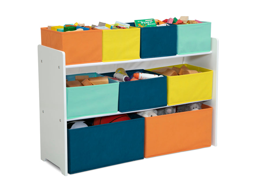 White with Navy/Green/Pastel (1289) 36-Deluxe Multi-Bin Toy Organizer with Storage Bins