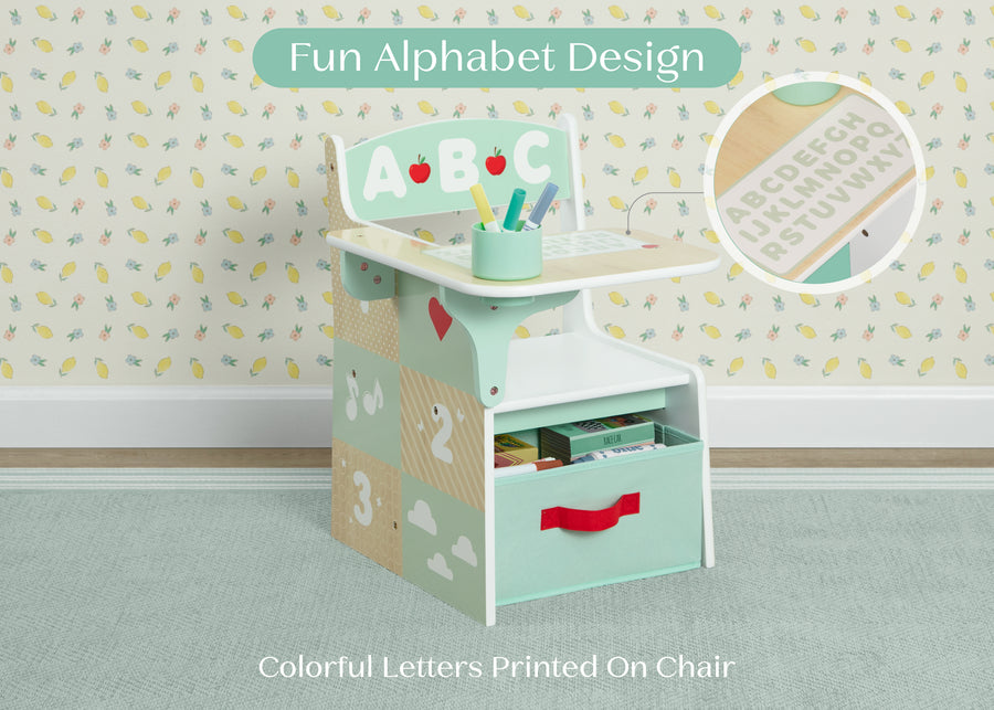 Natural and Sage Green (1703) 3-ABC Alphabet Chair Desk with Storage Bin