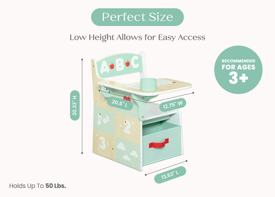 Natural and Sage Green (1703) 5-ABC Alphabet Chair Desk with Storage Bin