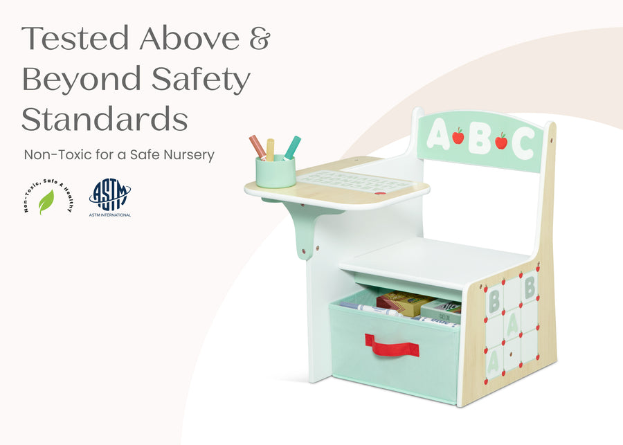 Natural and Sage Green (1703) 6-ABC Alphabet Chair Desk with Storage Bin