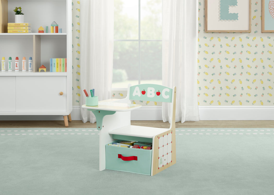 ABC Alphabet Chair Desk with Storage BinNatural and Sage Green (1703)