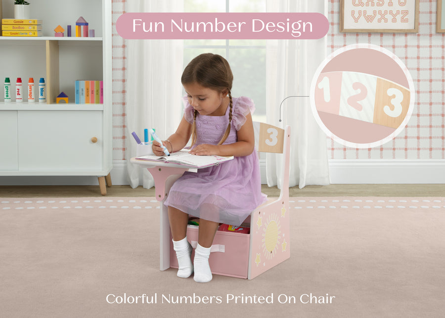 Natural and Pink (1704) 2-123 Numbers Chair Desk with Storage Bin