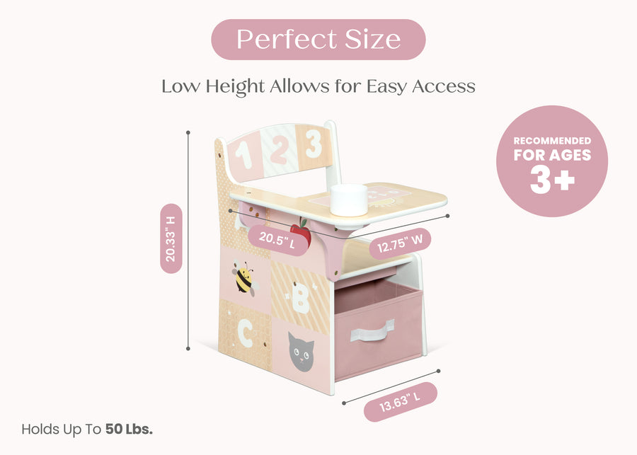 Natural and Pink (1704) 4-123 Numbers Chair Desk with Storage Bin