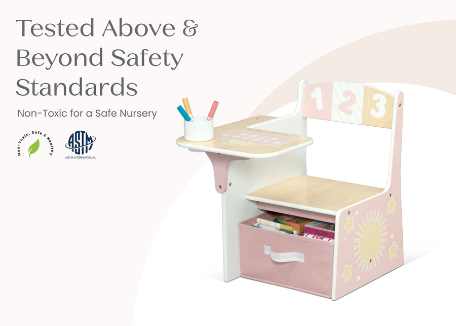 Natural and Pink (1704) 5-123 Numbers Chair Desk with Storage Bin
