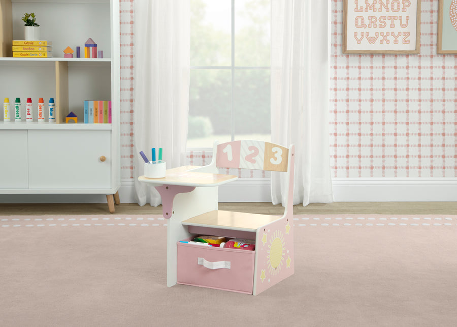 Natural and Pink (1704) 1-123 Numbers Chair Desk with Storage Bin