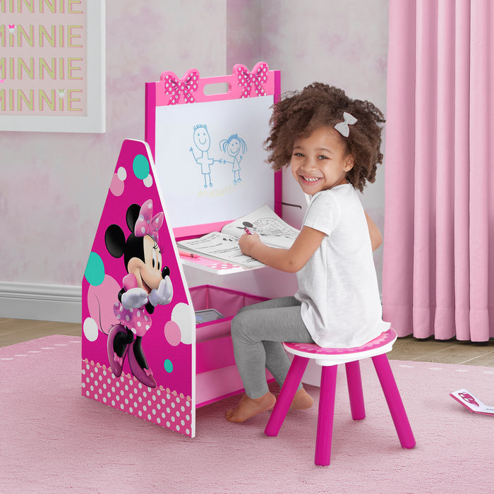 TE87519MN Activity center Minnie Lifestyle 102 1-Minnie Mouse Deluxe Kids Art Table - Easel, Desk, Stool, Toy Organizer