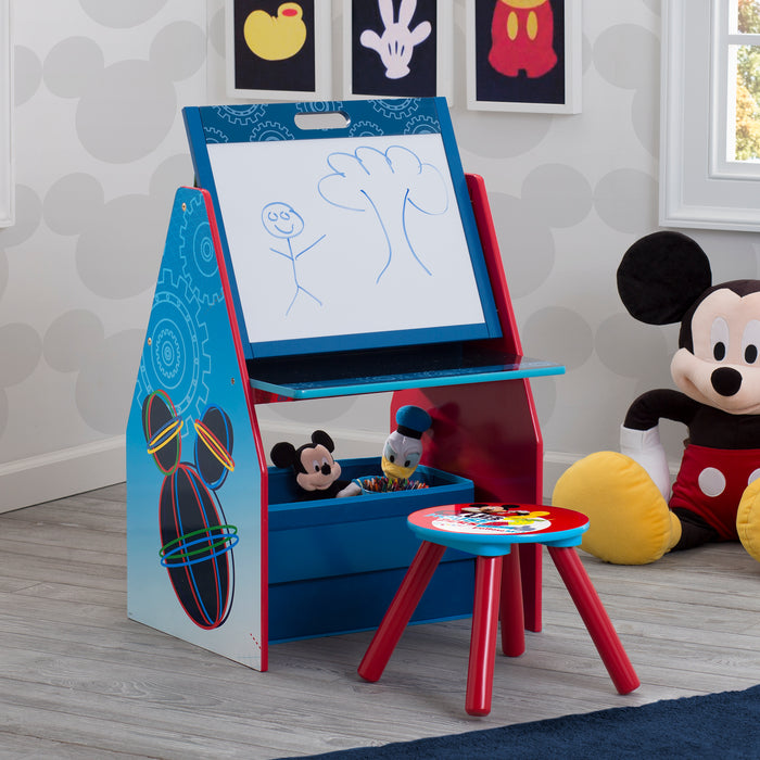 TE87598MM Mickey Activity Center Desk Lifestyle 101 2-Mickey Mouse Activity Center - Easel Desk with Stool & Toy Organizer