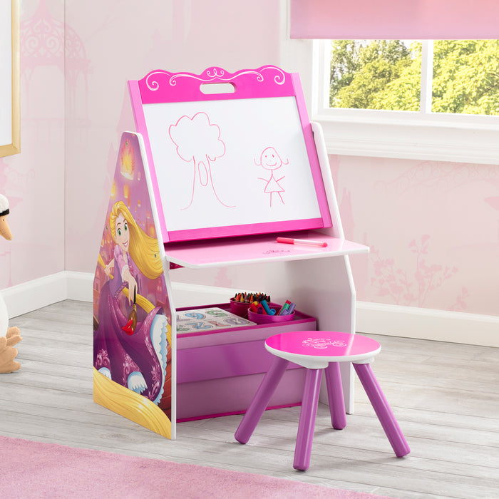 TE87602PS Princess Activity Center Easel Lifestyle 101 2-Princess Activity Center - Easel Desk with Stool & Toy Organizer