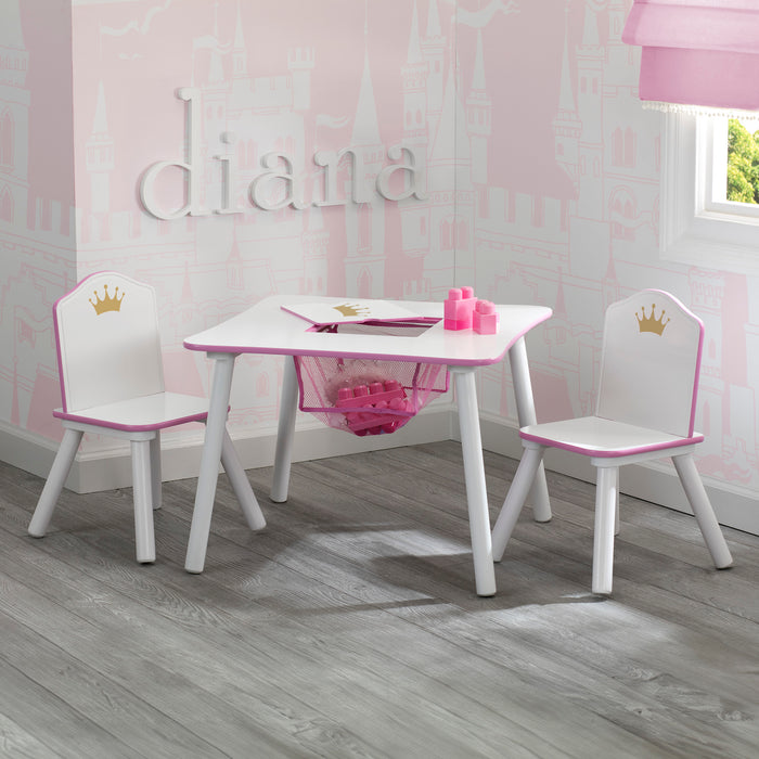 TT87384GN crown table and chair room 02 1-Princess Crown Kids Chair Set and Table, White/Pink