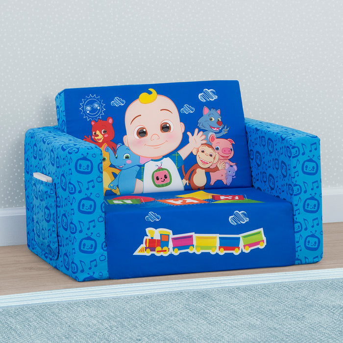 UP83752CM Cocomelon Flip Out Chair lifestyle 103 0-CoComelon Cozee Flip-Out Chair - 2-in-1 Convertible Sofa to Lounger for Kids