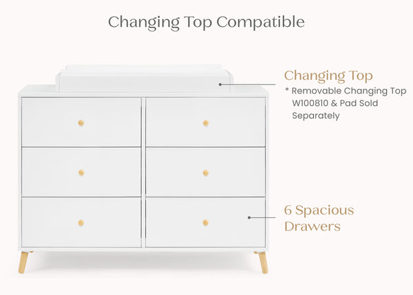 Delta Children Essex 6 Drawer Dresser, Bianca White/Natural Delta Children Essex 6 Drawer Dresser, Bianca White/Natural