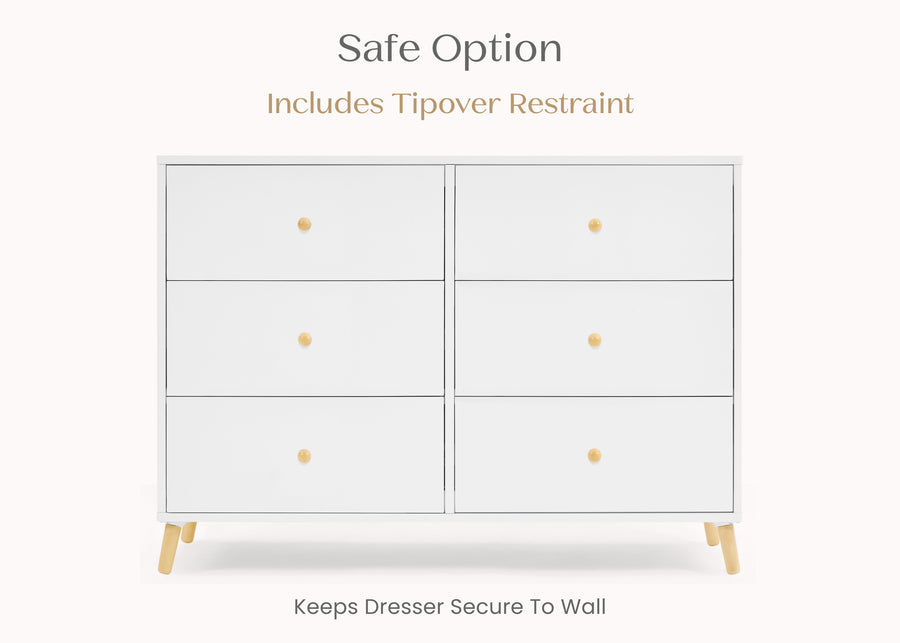 Bianca White with Natural (123) 7-Essex 6 Drawer Dresser with Interlocking Drawers