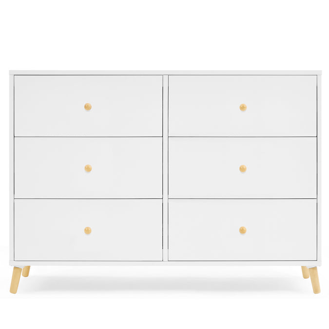 DCB: Bianca White with Natural (123) 8-Essex 6 Drawer Dresser with Interlocking Drawers