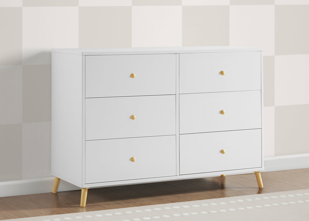 Essex 6 Drawer Dresser with Interlocking DrawersBianca White with Natural (123)
