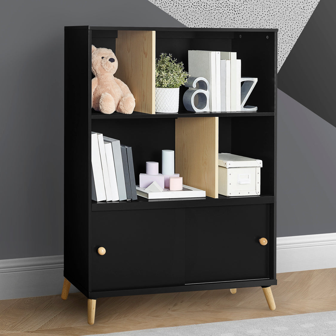 W103180 1482 Essex Bookcase Ebony wNatural Lifestyle 0123