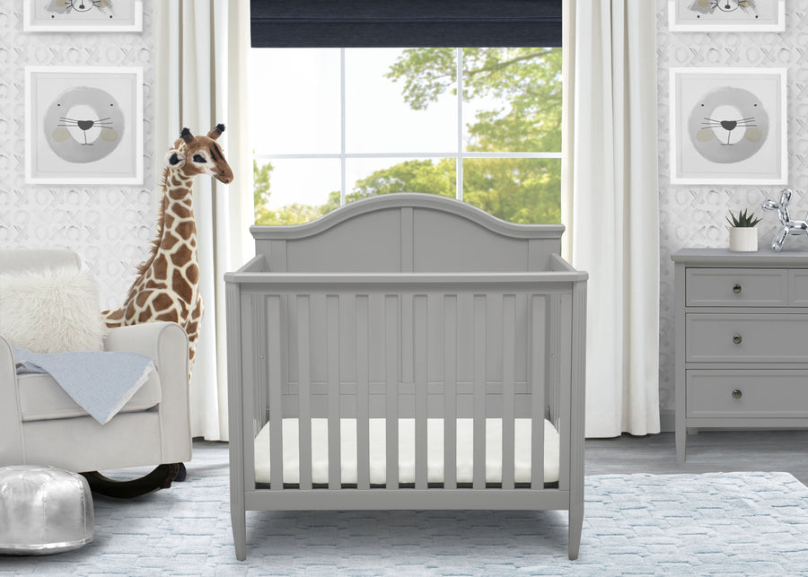 Grey (026) 7-Parker Mini Convertible Baby Crib with Mattress and 2 Sheets