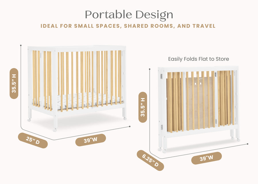 Bianca White with Natural (123) 3-Mia Portable Folding Mini Crib with 1.5-Inch Mattress