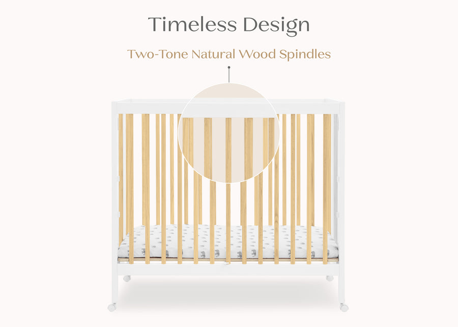 Bianca White with Natural (123) 7-Mia Portable Folding Mini Crib with 1.5-Inch Mattress