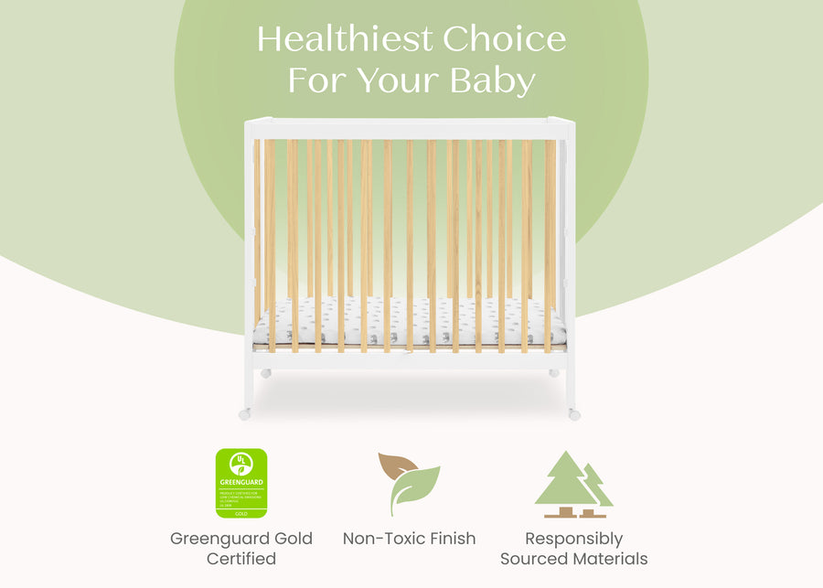 Bianca White with Natural (123) 4-Mia Portable Folding Mini Crib with 1.5-Inch Mattress