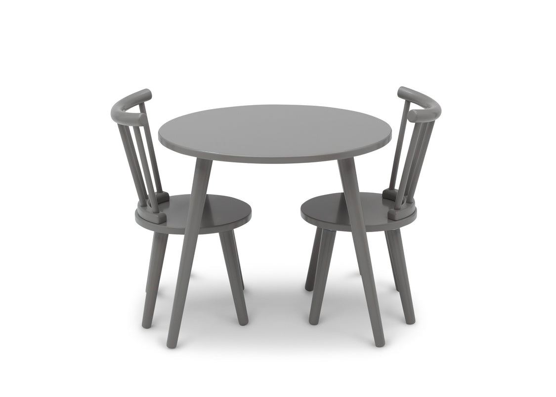 Gray round table with two matching chairs on a white background