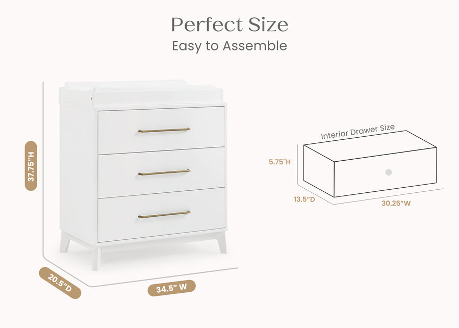 Bianca White (130) 5-Spencer 3 Drawer Dresser with Changing Top and Interlocking Drawers