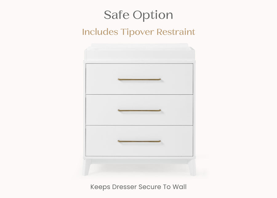 Bianca White (130) 7-Spencer 3 Drawer Dresser with Changing Top and Interlocking Drawers