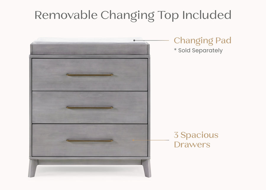 Steel Grey (1446) 17-Spencer 3 Drawer Dresser with Changing Top and Interlocking Drawers
